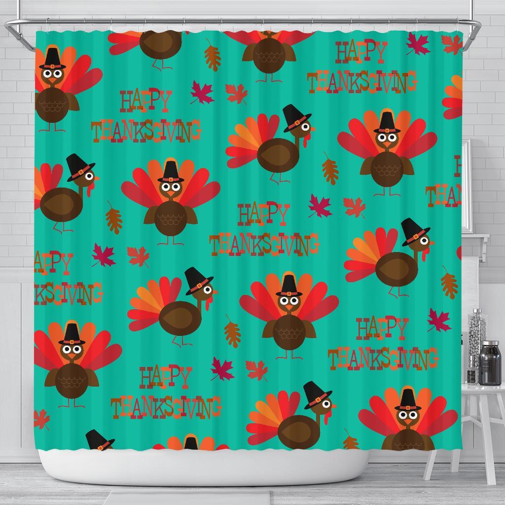 Pattern Print Turkey Thankgiving Bathroom Shower Curtain-grizzshop