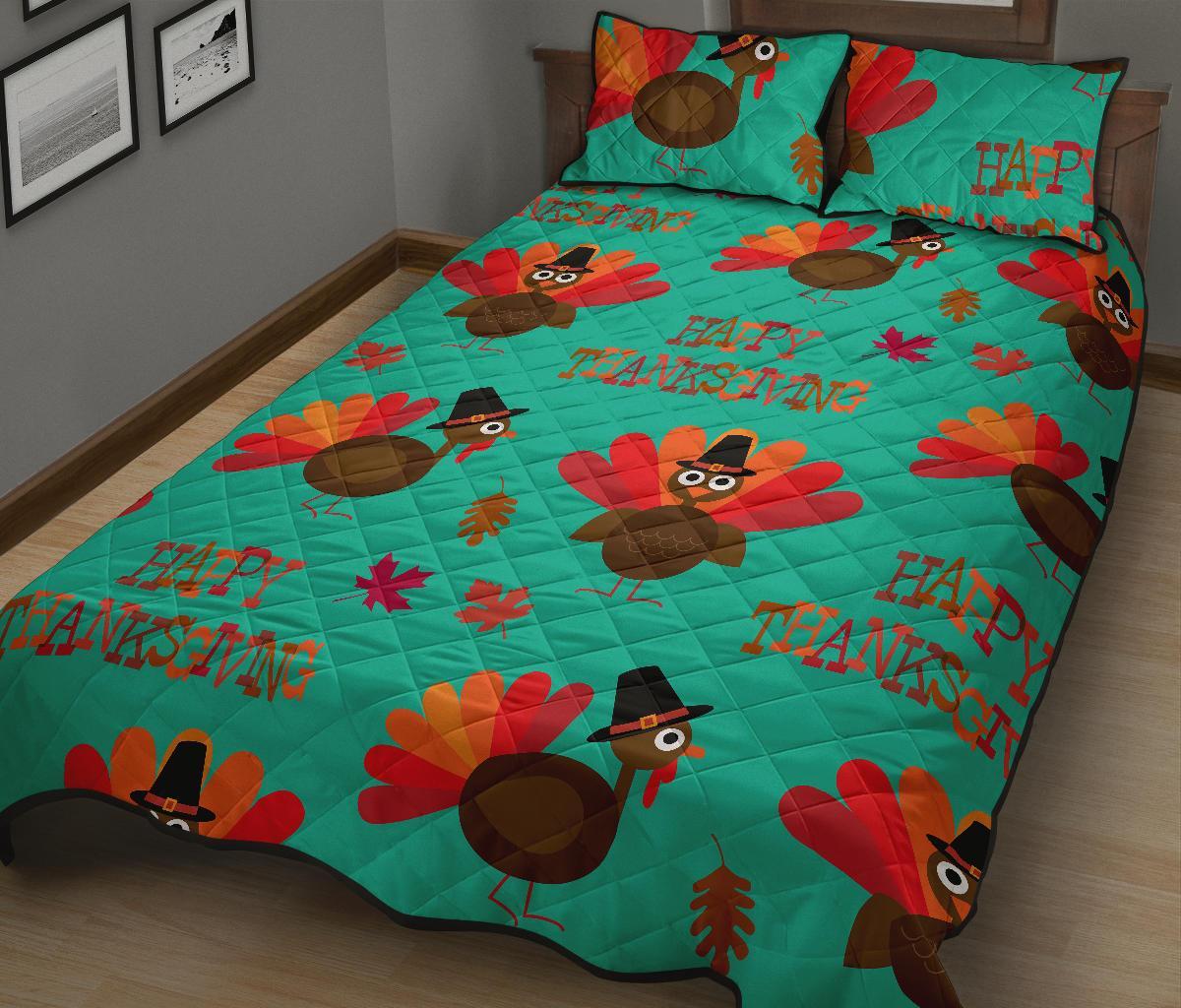 Pattern Print Turkey Thankgiving Bed Set Quilt-grizzshop