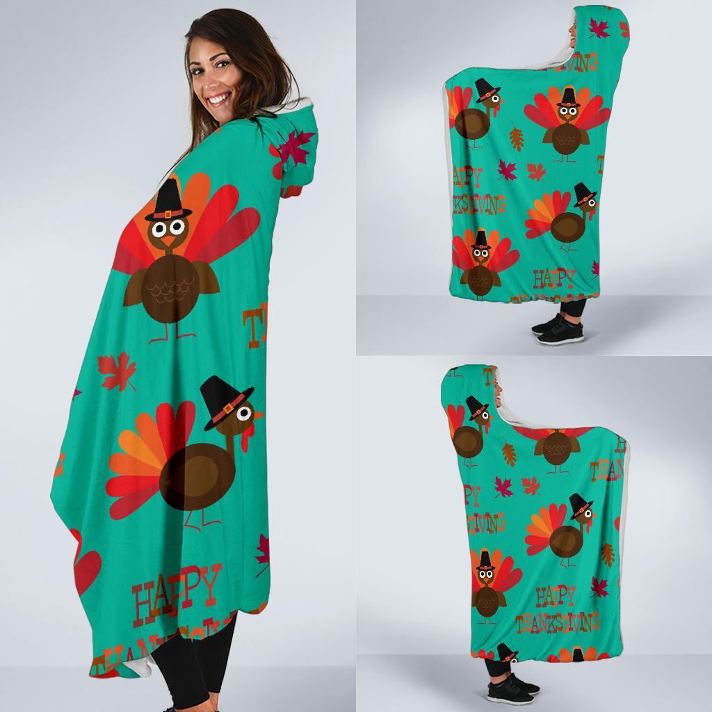 Pattern Print Turkey Thankgiving Hooded Blanket-grizzshop