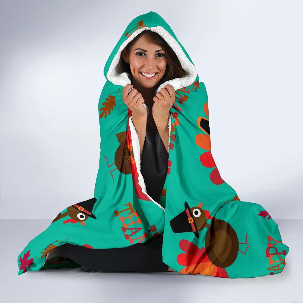 Pattern Print Turkey Thankgiving Hooded Blanket-grizzshop