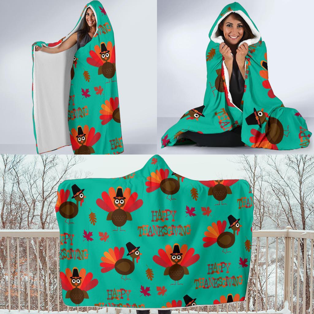 Pattern Print Turkey Thankgiving Hooded Blanket-grizzshop