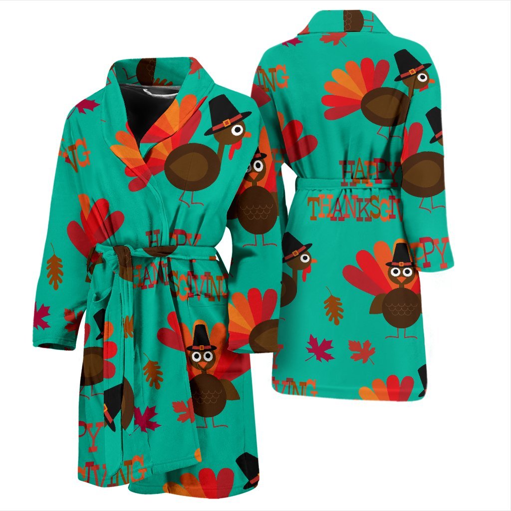 Pattern Print Turkey Thankgiving Men Long Robe-grizzshop