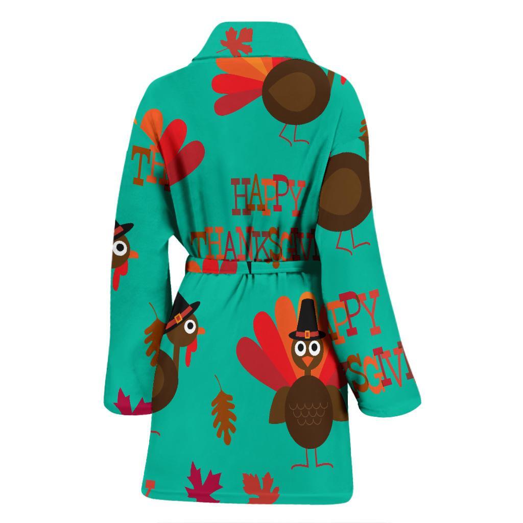 Pattern Print Turkey Thankgiving Women Long Robe-grizzshop