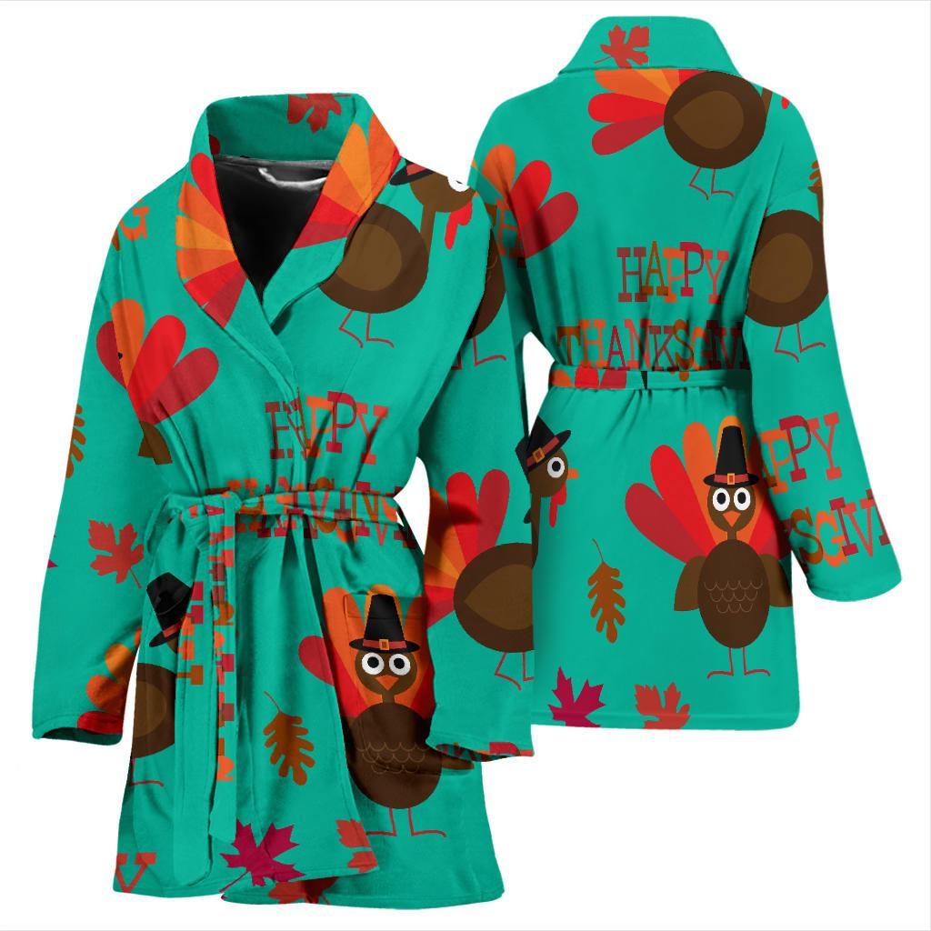 Pattern Print Turkey Thankgiving Women Long Robe-grizzshop