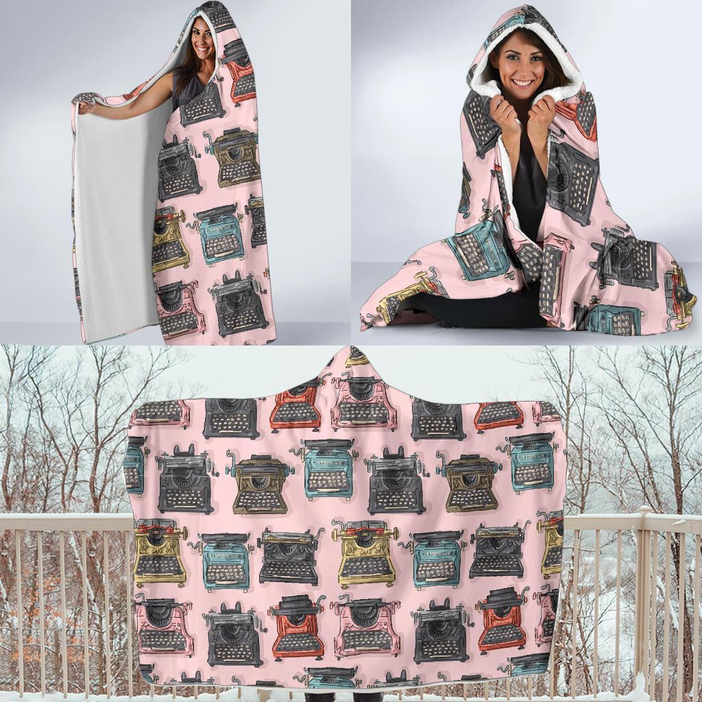 Pattern Print Typewriter Hooded Blanket-grizzshop