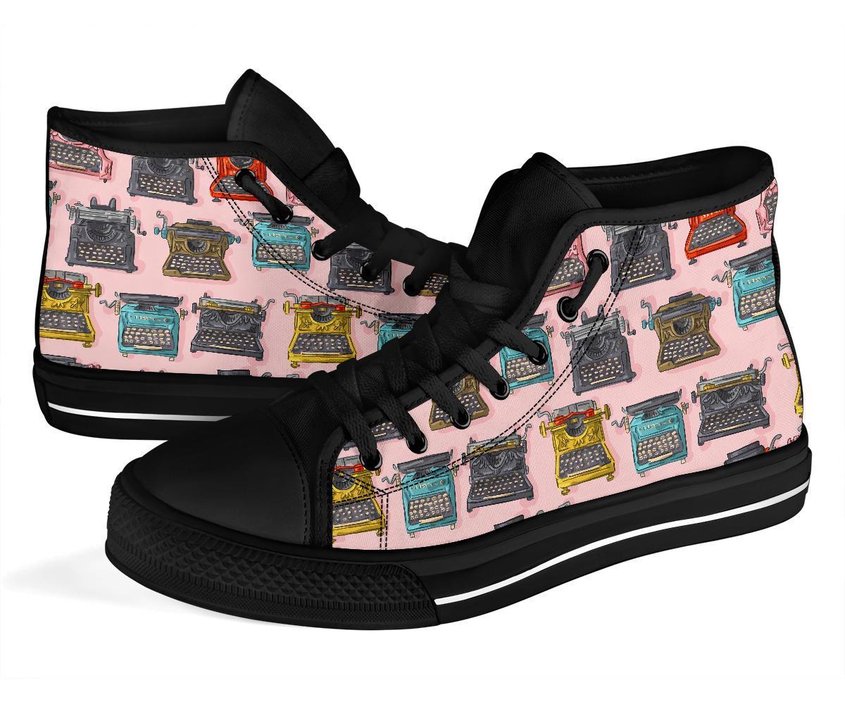 Pattern Print Typewriter Men Women's High Top Shoes-grizzshop