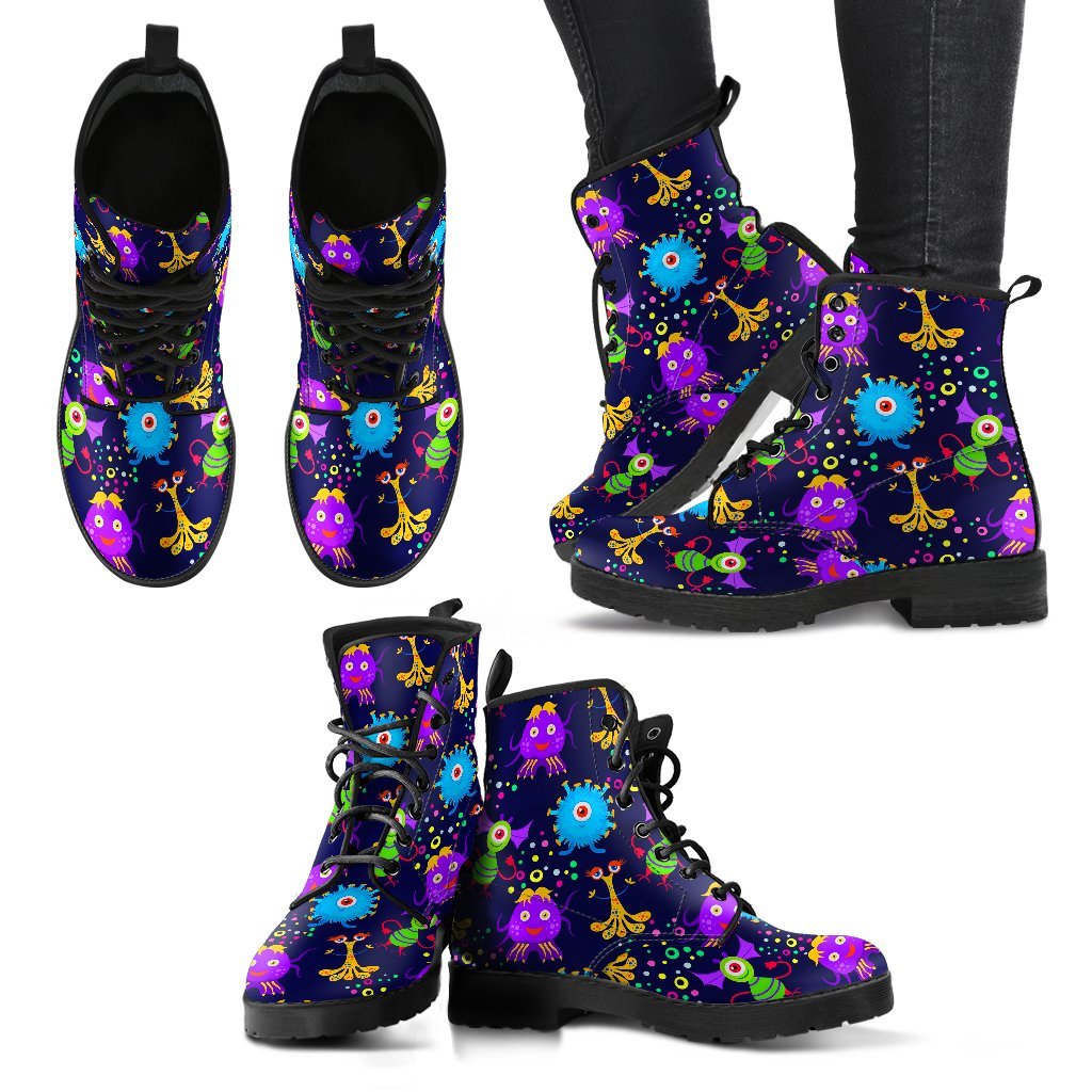 Pattern Print Ufo Alien Men Women Leather Boots-grizzshop