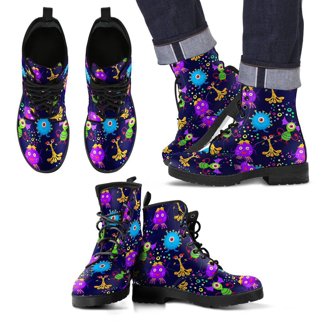 Pattern Print Ufo Alien Men Women Leather Boots-grizzshop