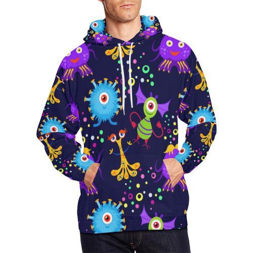 Pattern Print Ufo Alien Print Men Pullover Hoodie-grizzshop