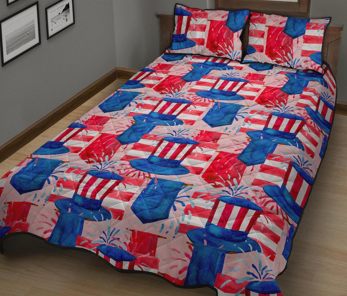 Pattern Print Uncle Sam Bed Set Quilt-grizzshop