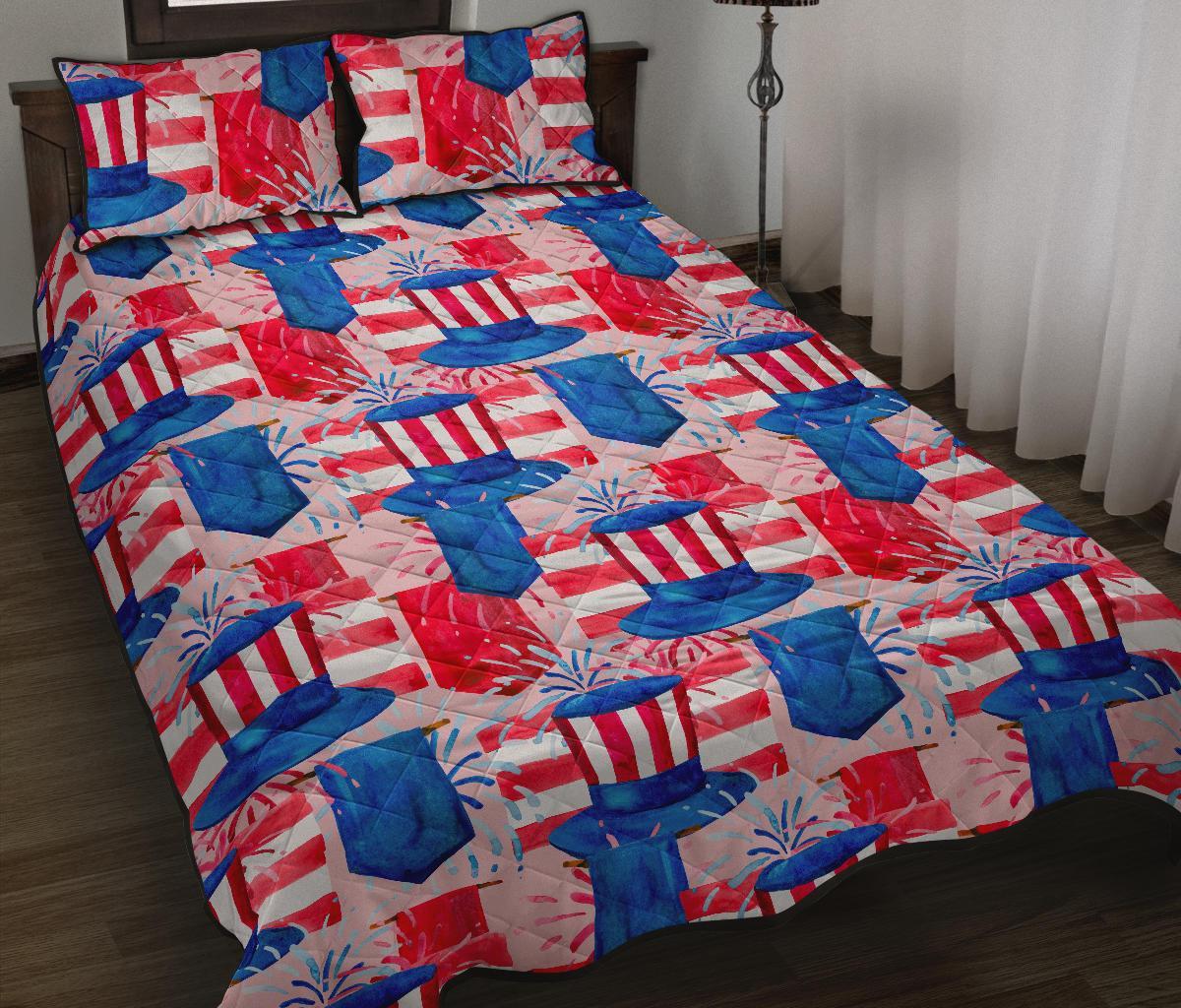 Pattern Print Uncle Sam Bed Set Quilt-grizzshop