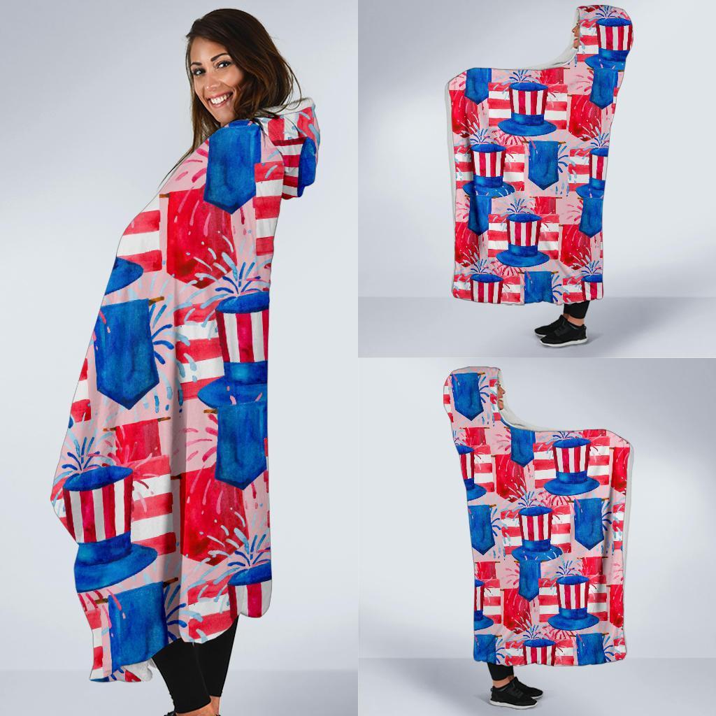 Pattern Print Uncle Sam Hooded Blanket-grizzshop