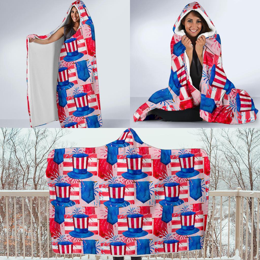 Pattern Print Uncle Sam Hooded Blanket-grizzshop