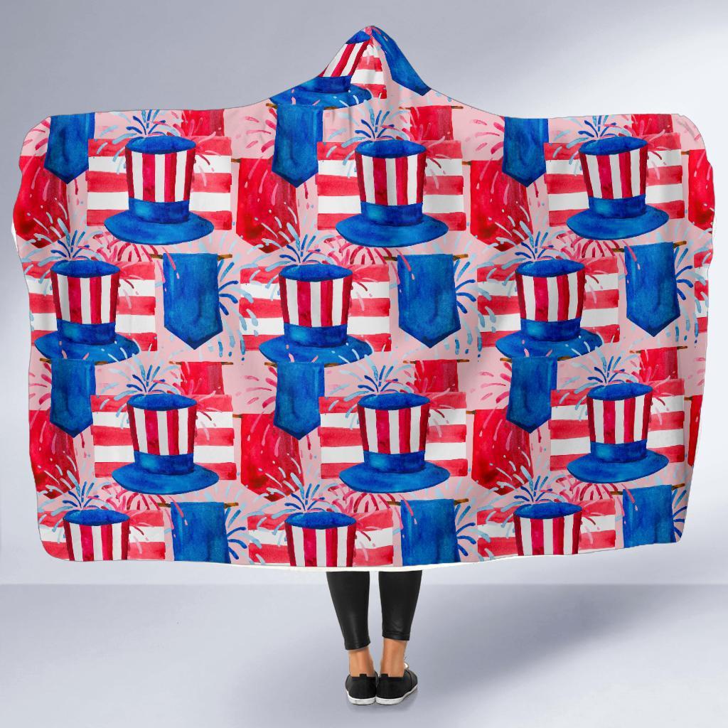 Pattern Print Uncle Sam Hooded Blanket-grizzshop