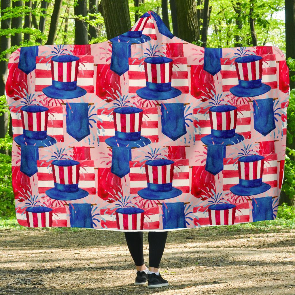 Pattern Print Uncle Sam Hooded Blanket-grizzshop