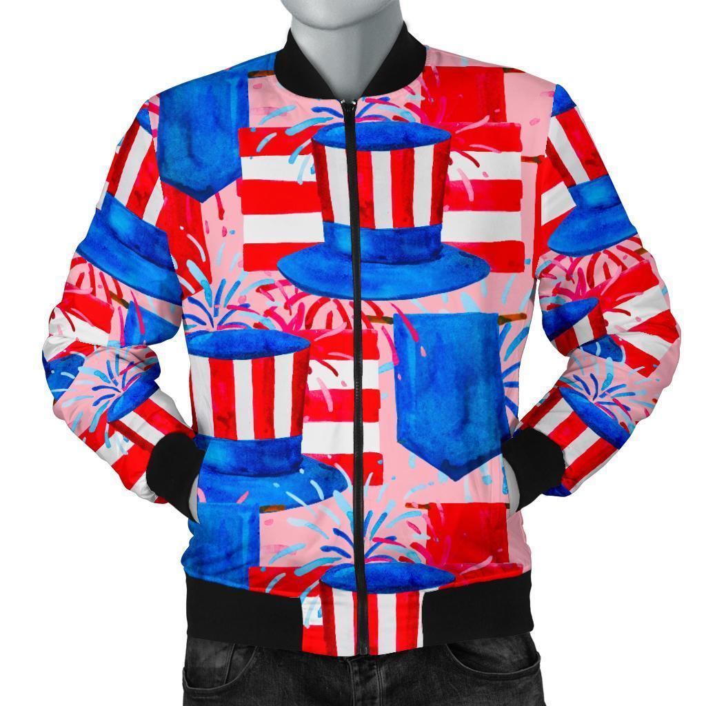 Pattern Print Uncle Sam Men's Bomber Jacket-grizzshop