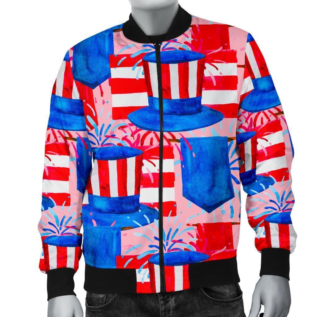 Pattern Print Uncle Sam Men's Bomber Jacket-grizzshop