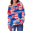 Pattern Print Uncle Sam Women Off Shoulder Sweatshirt-grizzshop