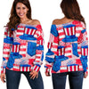 Pattern Print Uncle Sam Women Off Shoulder Sweatshirt-grizzshop