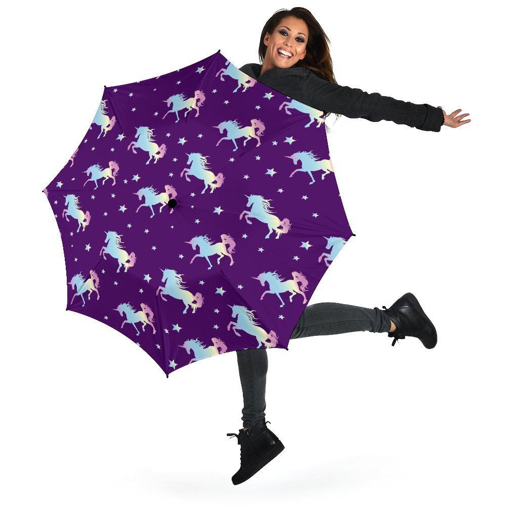 Pattern Print Unicorn Automatic Foldable Umbrella-grizzshop