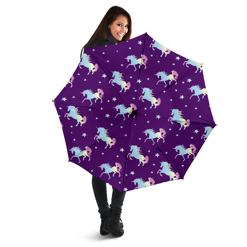 Pattern Print Unicorn Automatic Foldable Umbrella-grizzshop