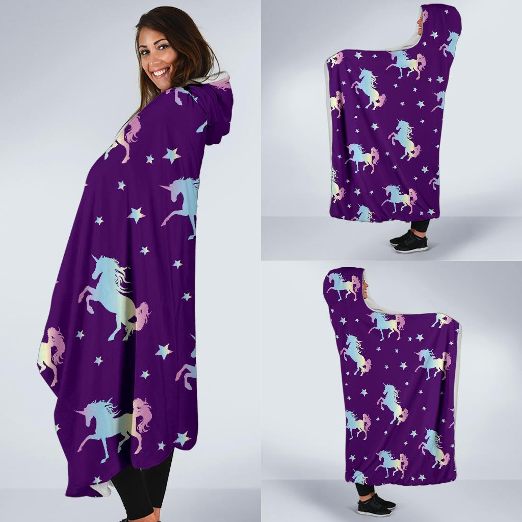 Pattern Print Unicorn Hooded Blanket-grizzshop