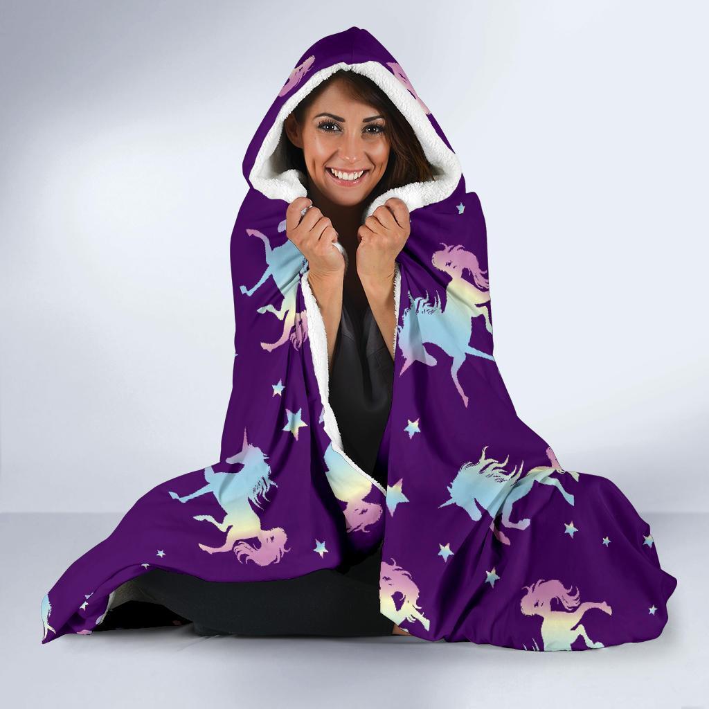 Pattern Print Unicorn Hooded Blanket-grizzshop