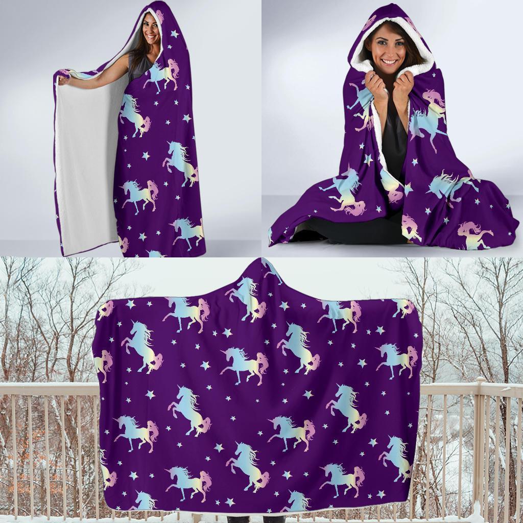 Pattern Print Unicorn Hooded Blanket-grizzshop