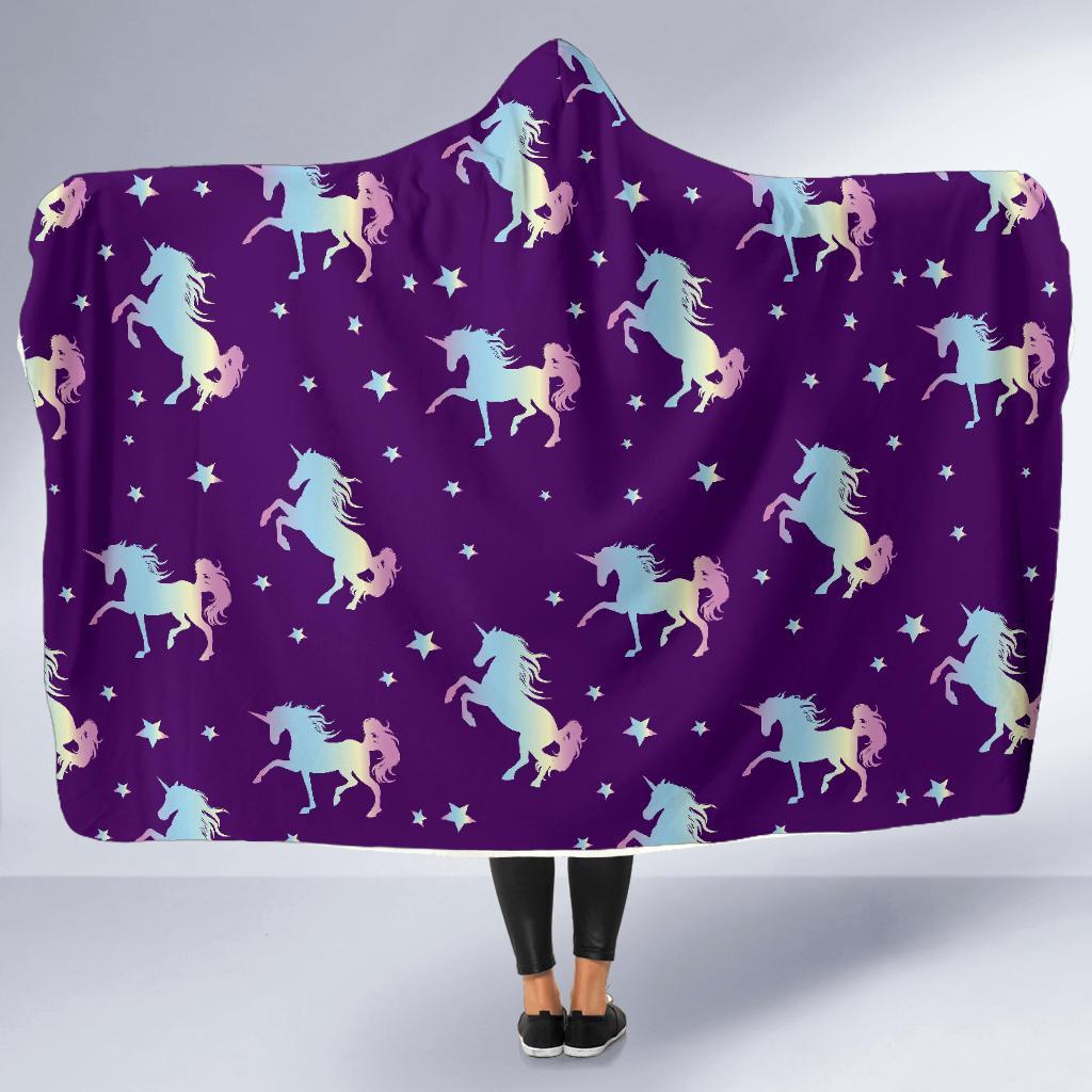 Pattern Print Unicorn Hooded Blanket-grizzshop