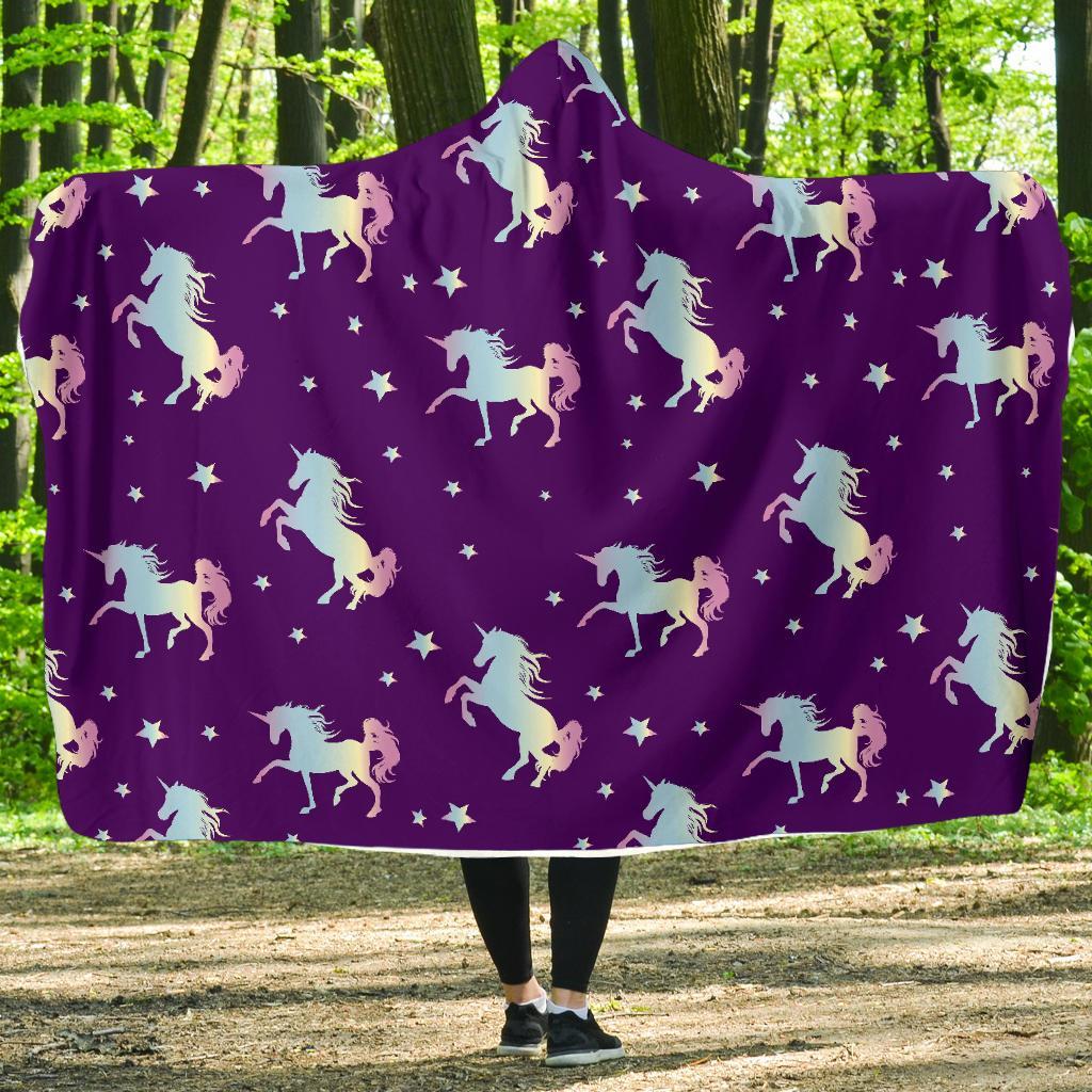 Pattern Print Unicorn Hooded Blanket-grizzshop