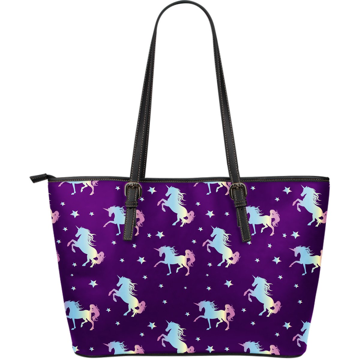 Pattern Print Unicorn Leather Tote Bag-grizzshop