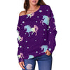 Pattern Print Unicorn Women Off Shoulder Sweatshirt-grizzshop