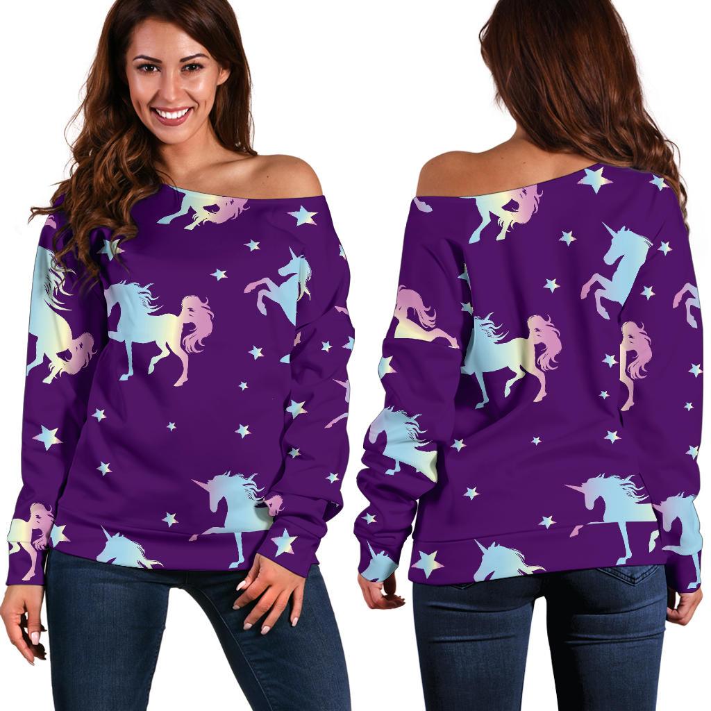 Pattern Print Unicorn Women Off Shoulder Sweatshirt-grizzshop