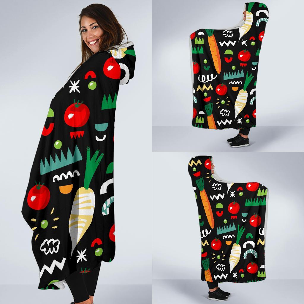 Pattern Print Vegan Hooded Blanket-grizzshop