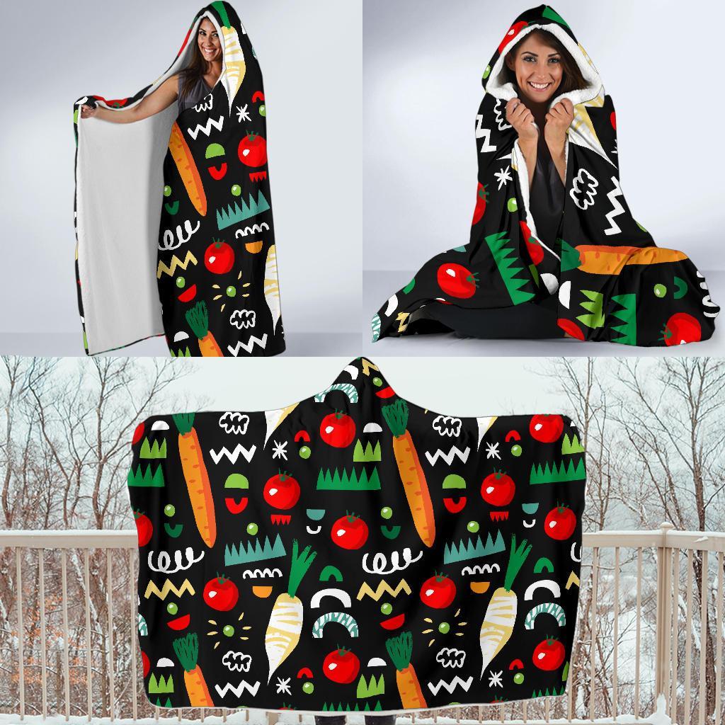 Pattern Print Vegan Hooded Blanket-grizzshop