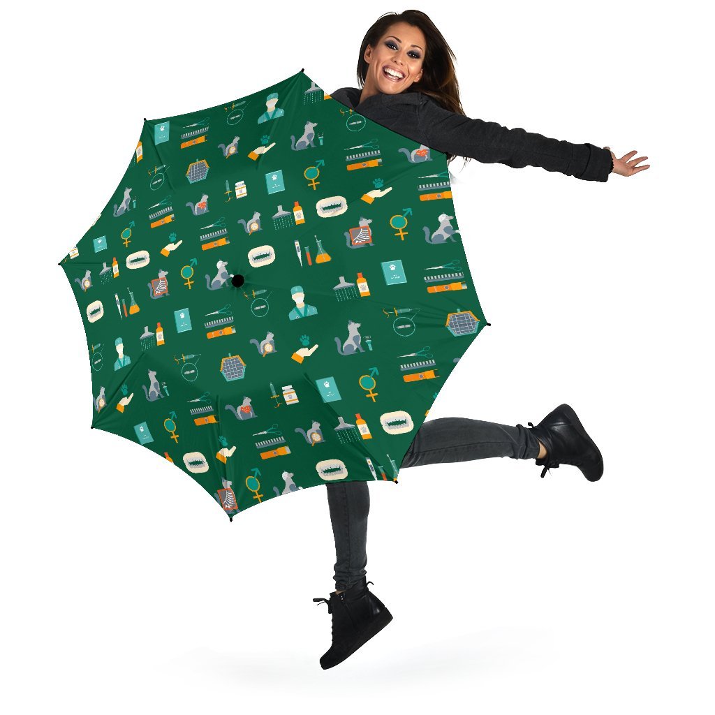 Pattern Print Veterianary Automatic Foldable Umbrella-grizzshop