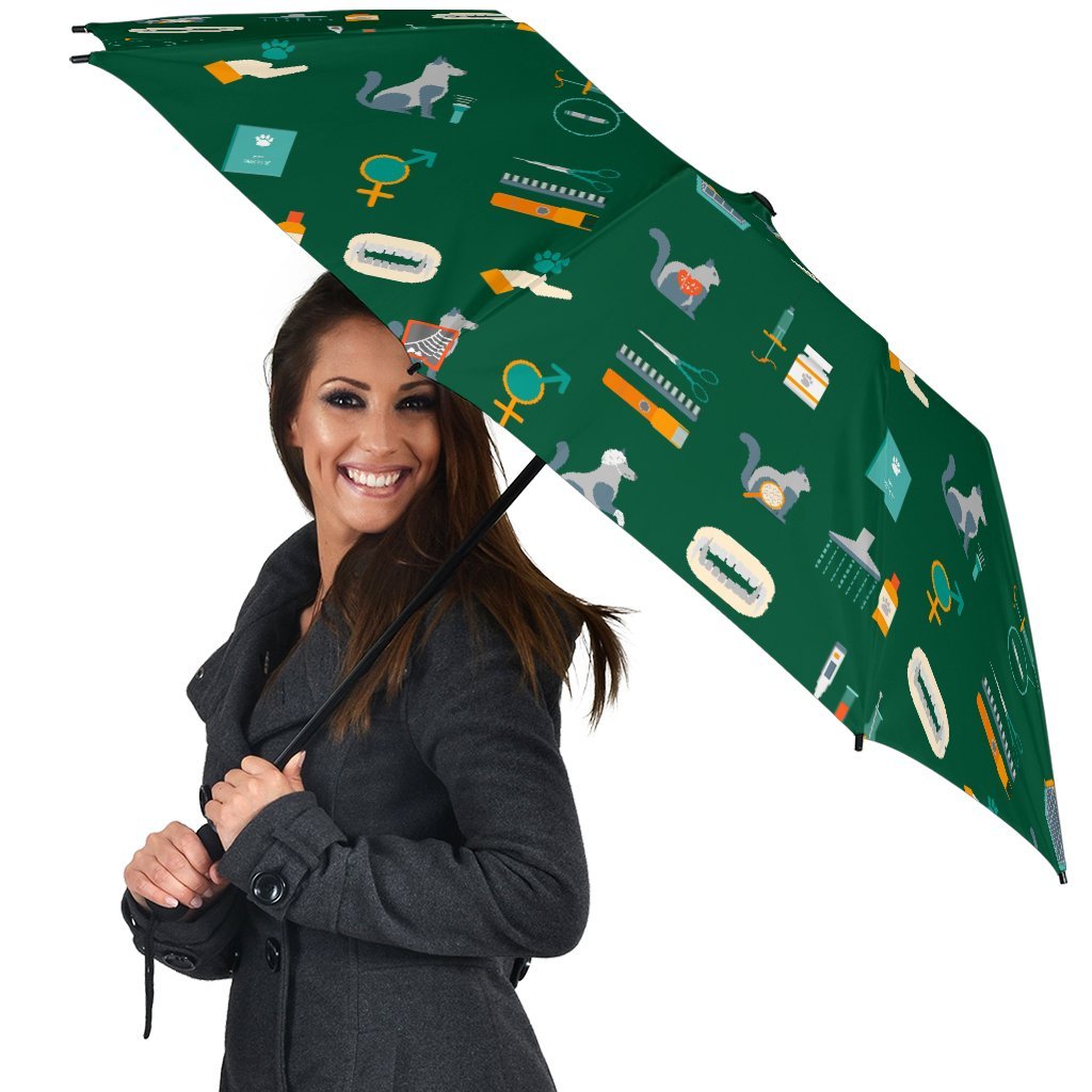 Pattern Print Veterianary Automatic Foldable Umbrella-grizzshop