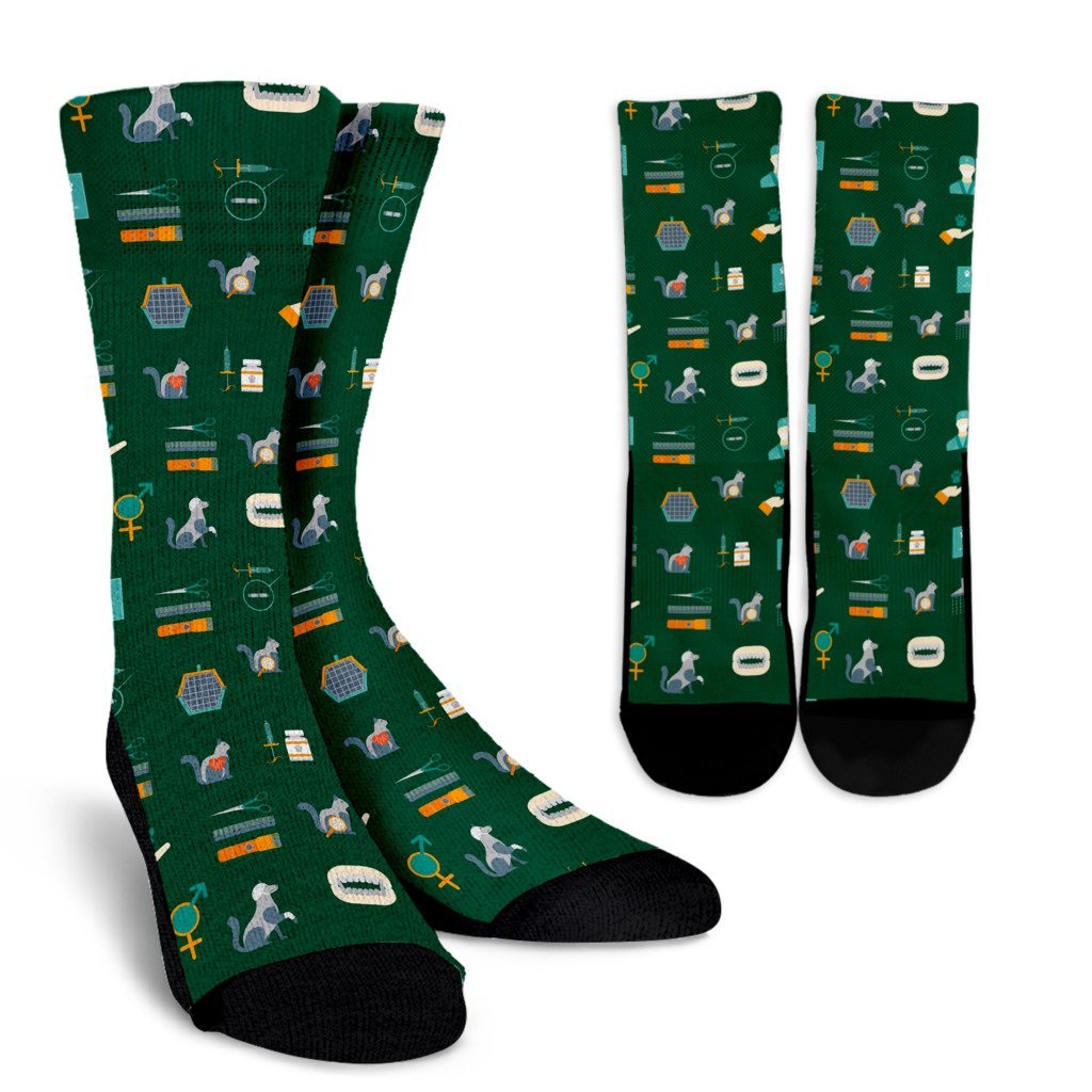 Pattern Print Veterianary Unisex Crew Socks-grizzshop