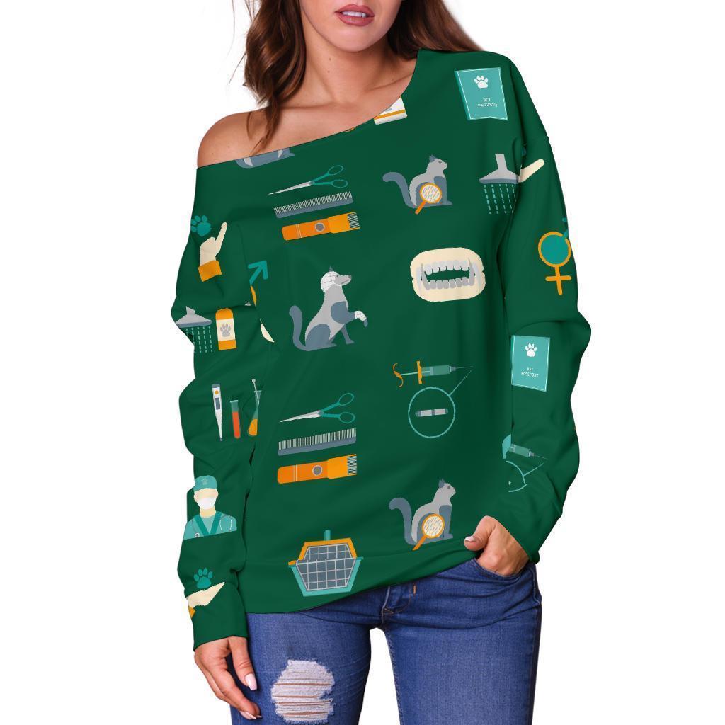 Pattern Print Veterianary Women Off Shoulder Sweatshirt-grizzshop