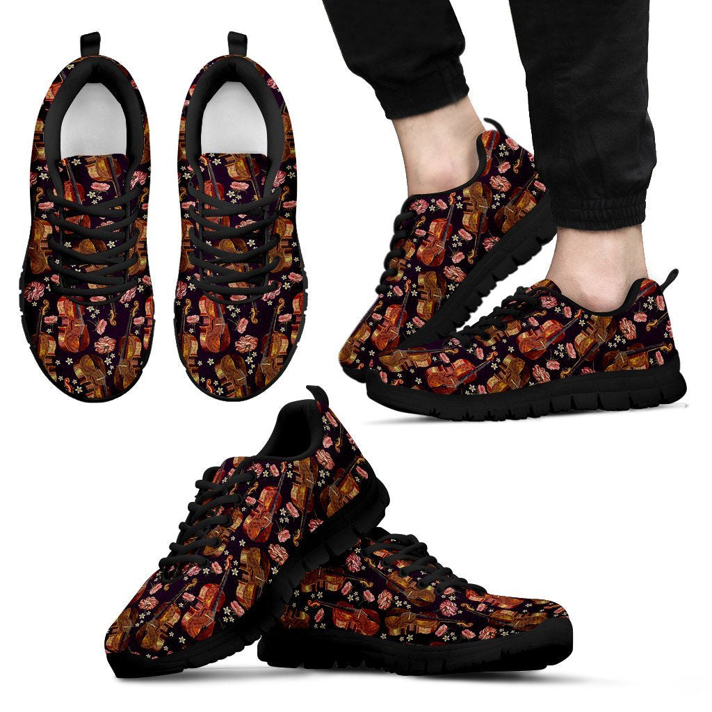 Pattern Print Violin Black Sneaker Shoes For Men Women-grizzshop