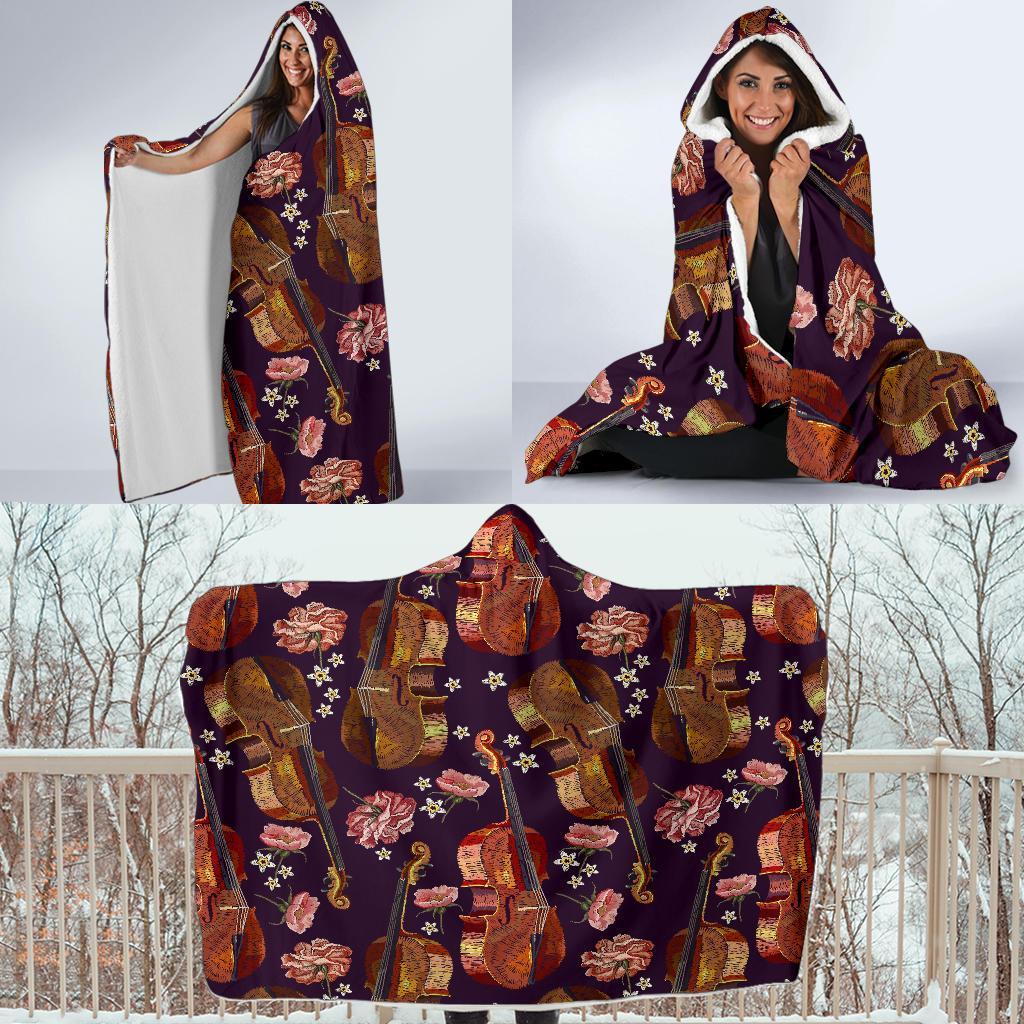 Pattern Print Violin Hooded Blanket-grizzshop