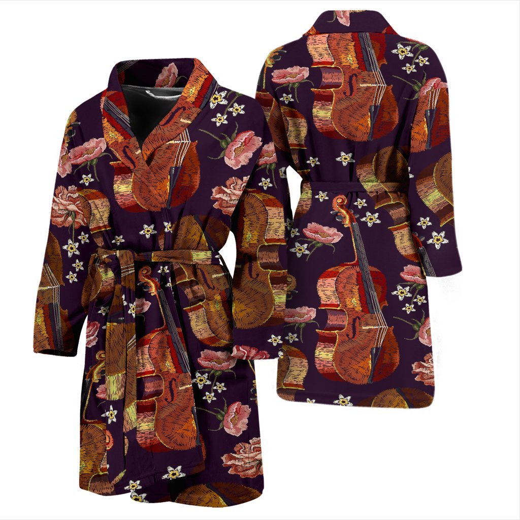 Pattern Print Violin Men Long Robe-grizzshop