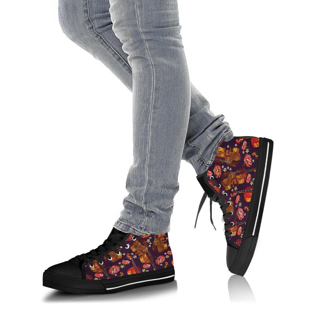 Pattern Print Violin Men Women's High Top Shoes-grizzshop