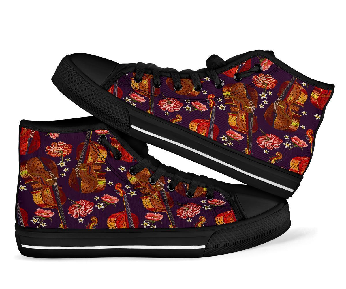 Pattern Print Violin Men Women's High Top Shoes-grizzshop