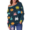 Pattern Print Virus Bacteria Women Off Shoulder Sweatshirt-grizzshop