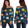 Pattern Print Virus Bacteria Women Off Shoulder Sweatshirt-grizzshop