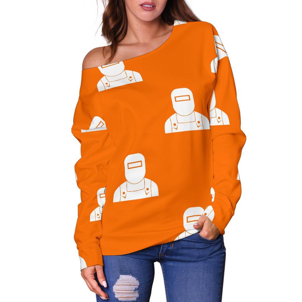 Pattern Print Welder Women Off Shoulder Sweatshirt-grizzshop