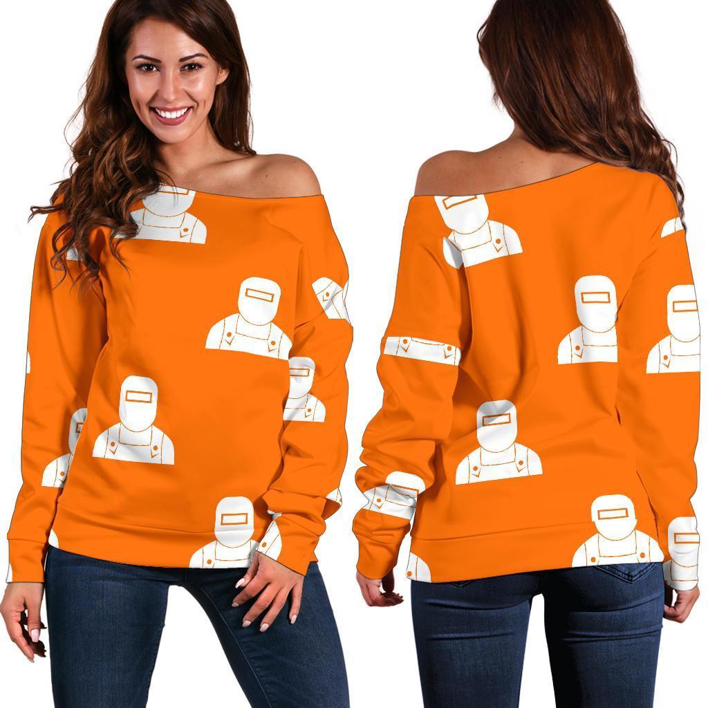 Pattern Print Welder Women Off Shoulder Sweatshirt-grizzshop