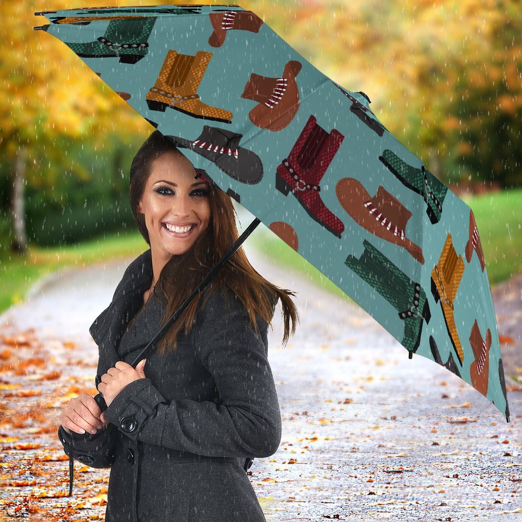 Pattern Print Western Cowboy Automatic Foldable Umbrella-grizzshop