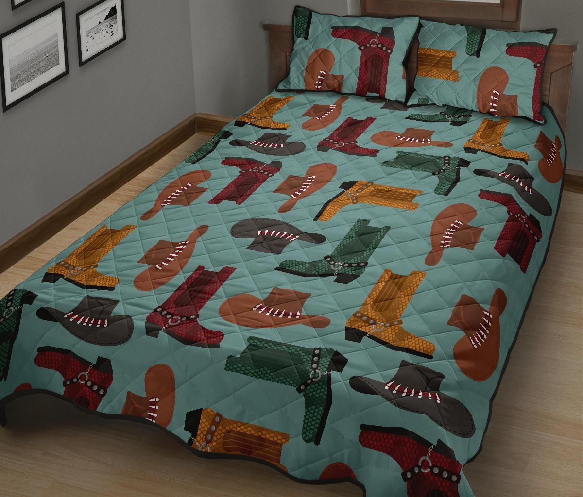 Pattern Print Western Cowboy Bed Set Quilt-grizzshop